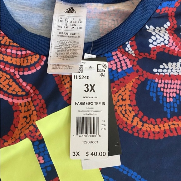 Adidas Women's Farm GFX Tee in Blue and Orange - Picture 1 of 3
